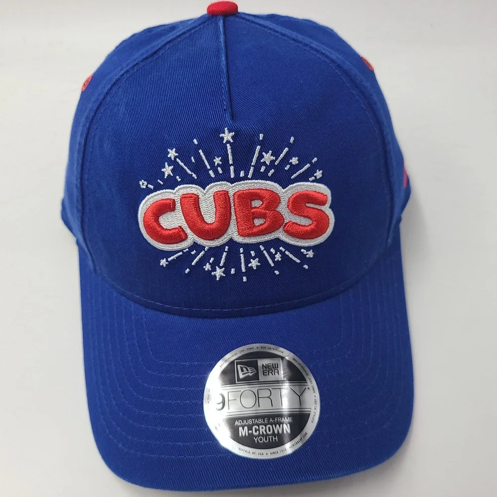 Youth Chicago Cubs Hat Snapback New Era 9Forty Blue Red MLB Fireworks M-Crown